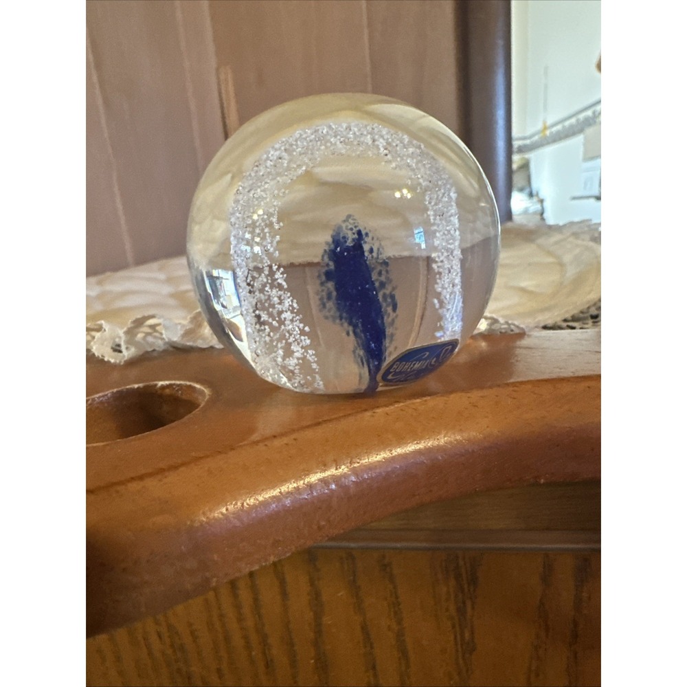 Vintage Bohemia Blue White Art Glass‎ Paperweight - Picture 3 of 5